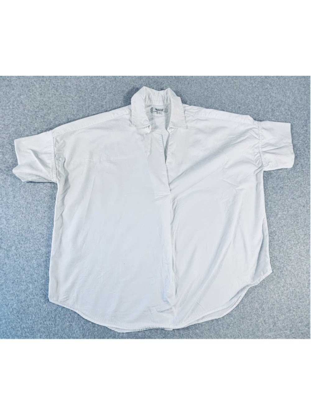 Madewell Womens Small White‎ Popover Blouse Collared Short Sleeve Casual Top